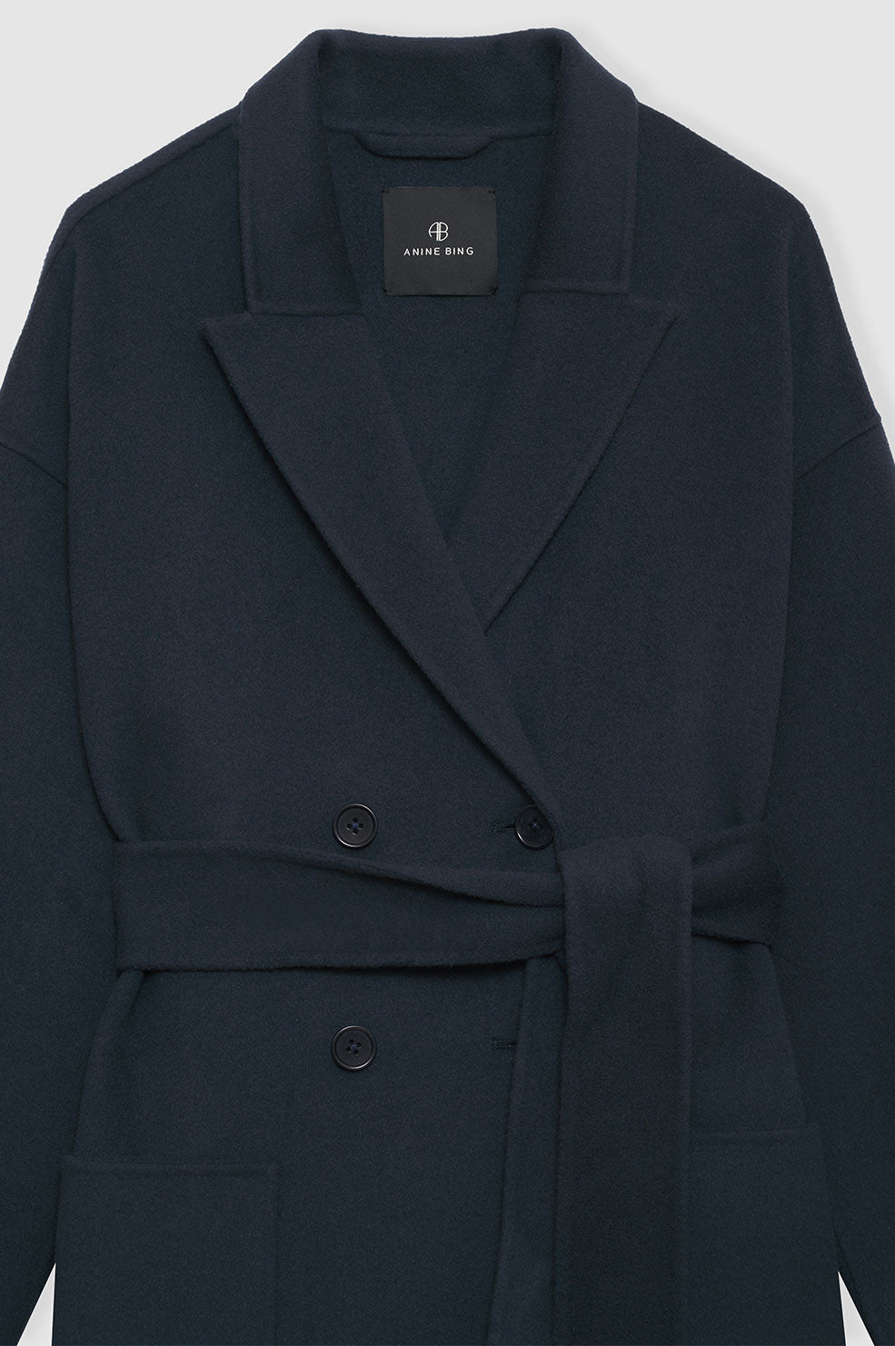 ANINE BING Dylan Maxi Coat - Navy Cashmere Blend - Front View Close
