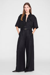 ANINE BING Edith Shirt - Black Linen Blend - on model front