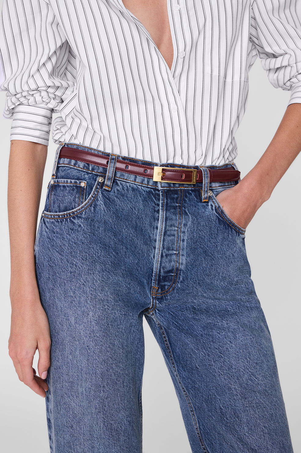 ANINE BING - Double Elly Belt Smooth Leather - Fig - On Model Front Detail