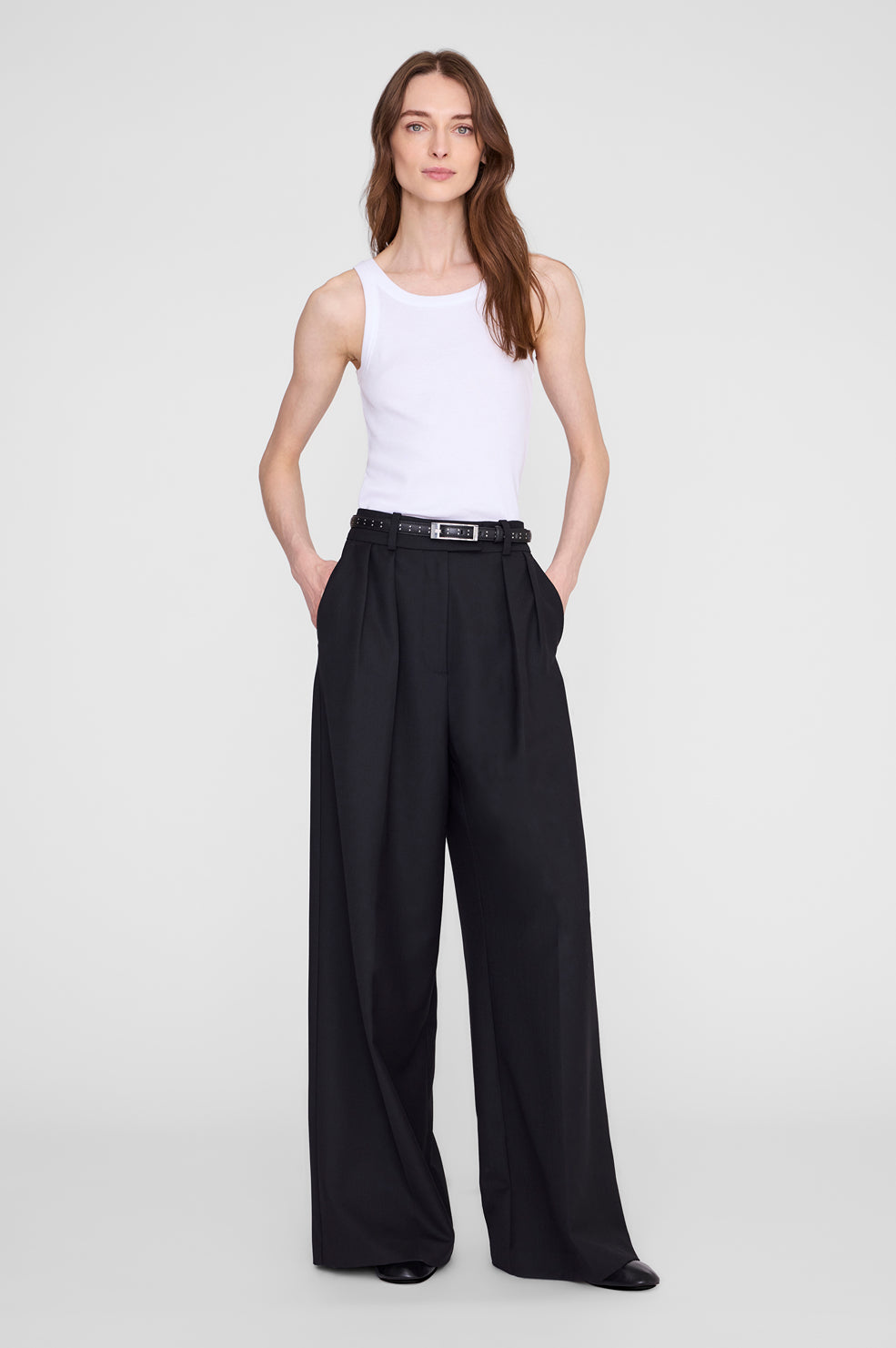 Elly Belt Studs Smooth Leather - Black
