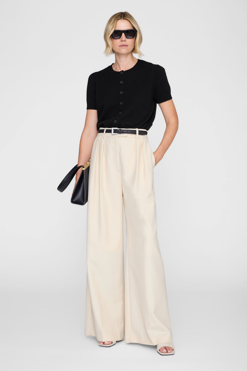 ANINE BING Gracie Cardigan - Black - on model front