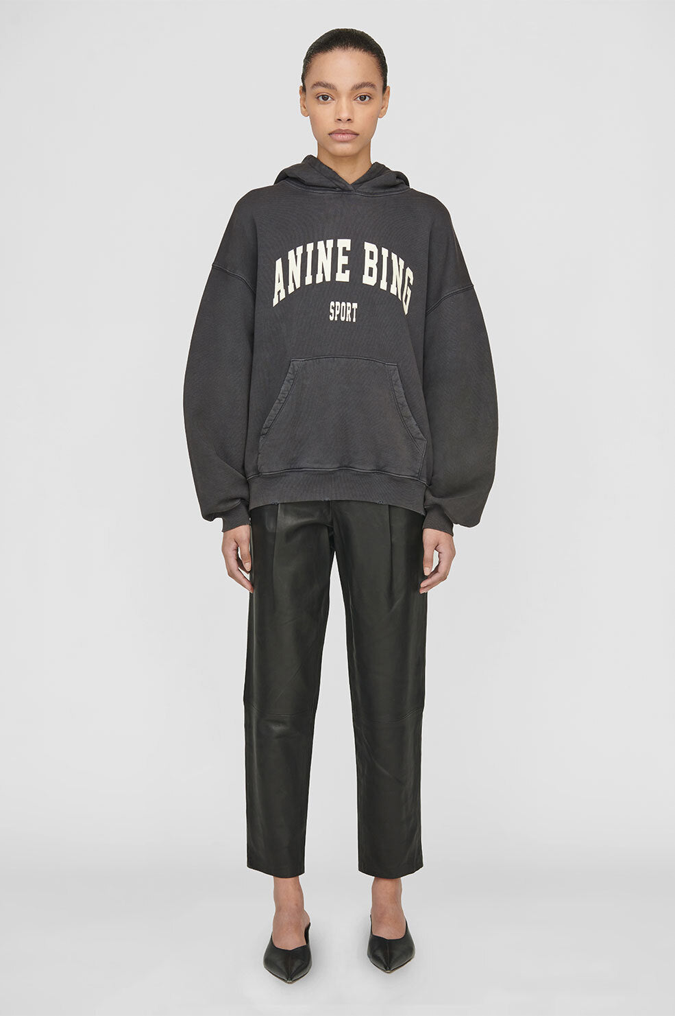 ANINE BING Harvey Sweatshirt - Washed Black - On Model Front