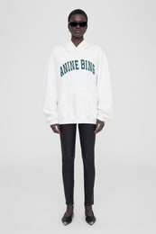 ANINE BING Harvey Sweatshirt - Ivory With Dark Sage - On Model Front