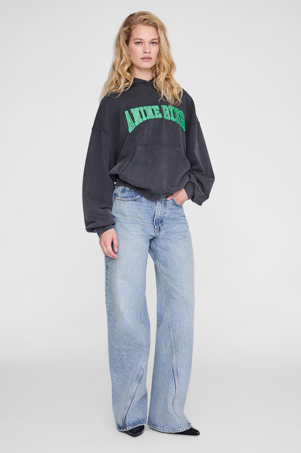 ANINE BING Harvey Sweatshirt - Washed Black - on model front