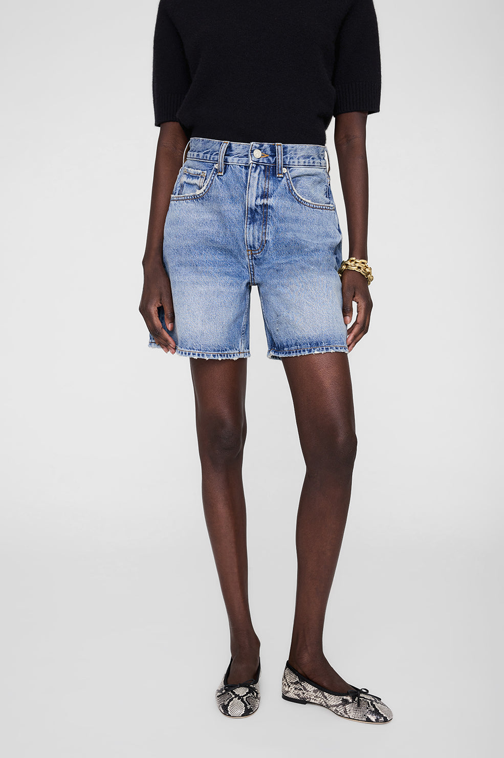 ANINE BING Heath Short - Caspian Blue - on model front detail view