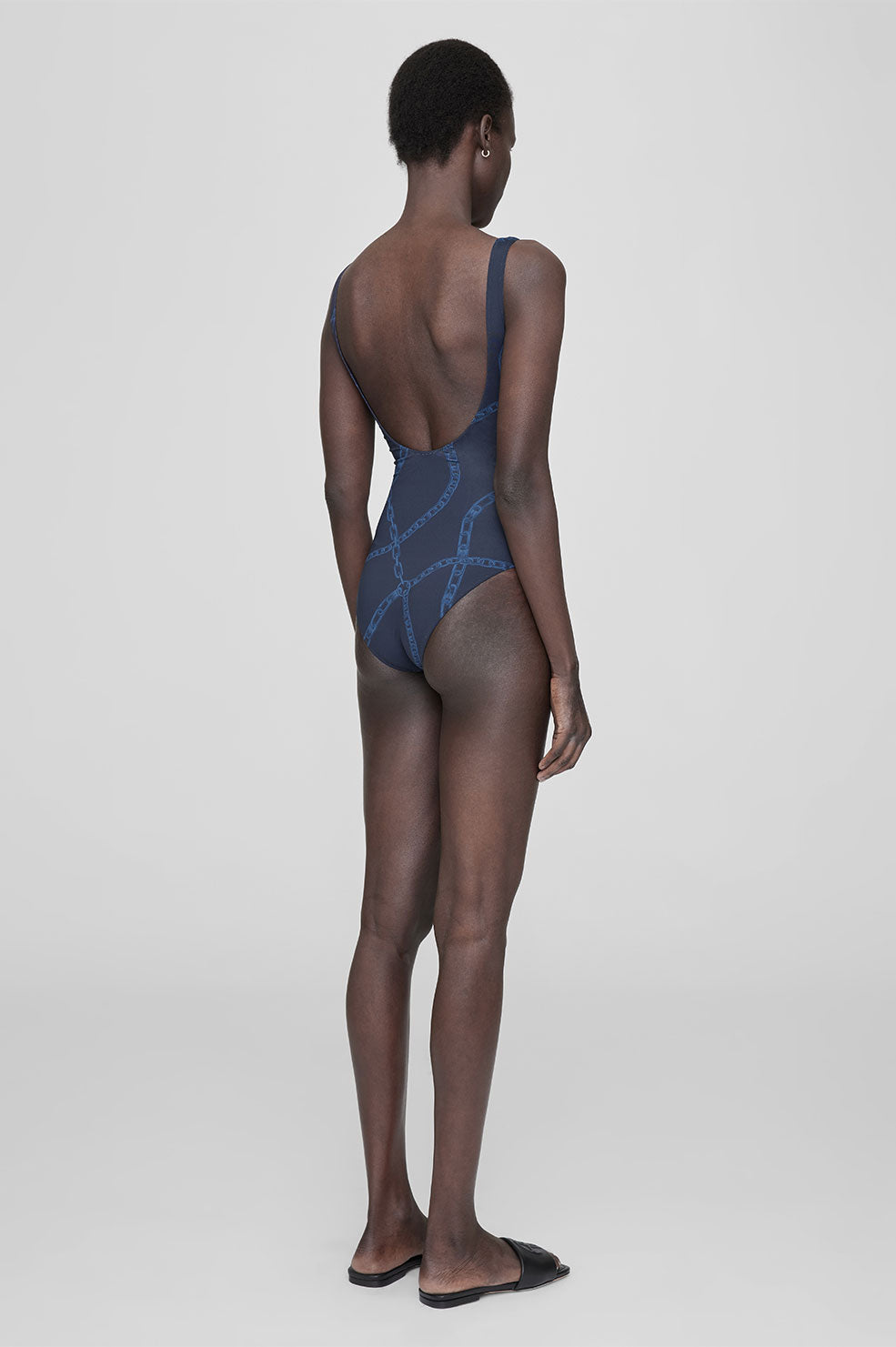 ANINE BING Jace One Piece - Navy Link Print - Back View Model