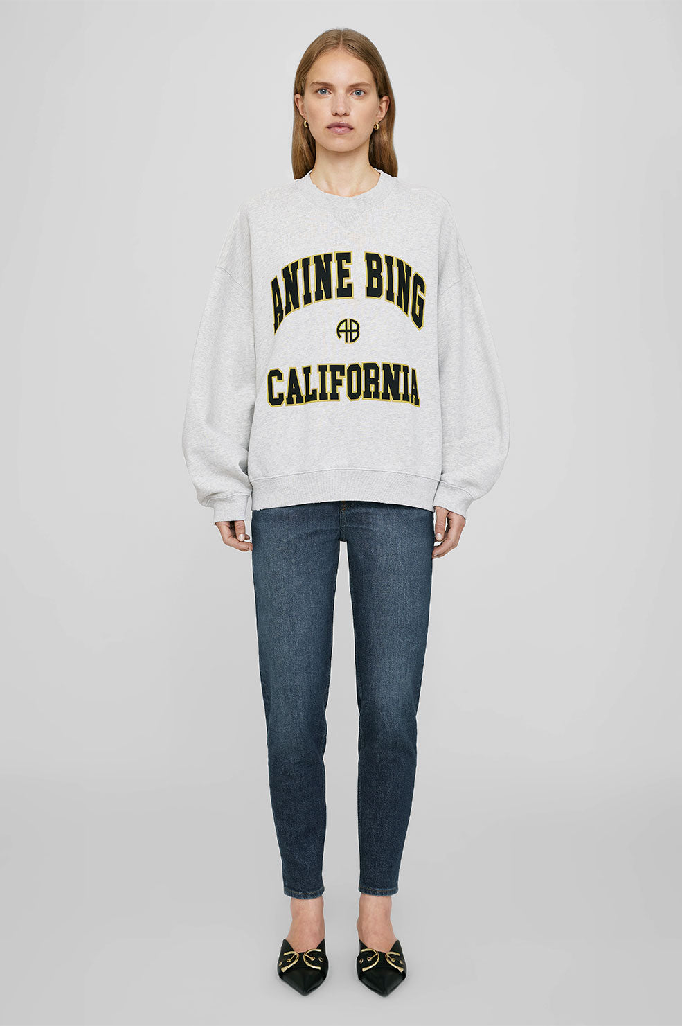 ANINE BING Jaci Sweatshirt Anine Bing California - Heather Grey - Model Front 