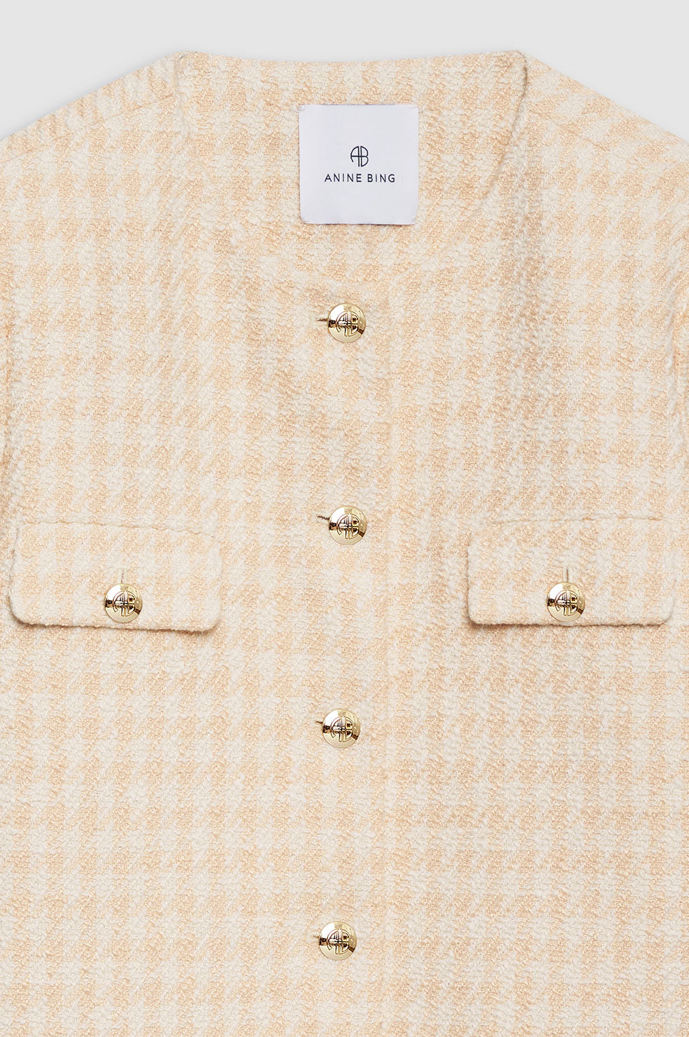 ANINE BING - Janet Jacket - Cream And Peach Houndstooth | Plush