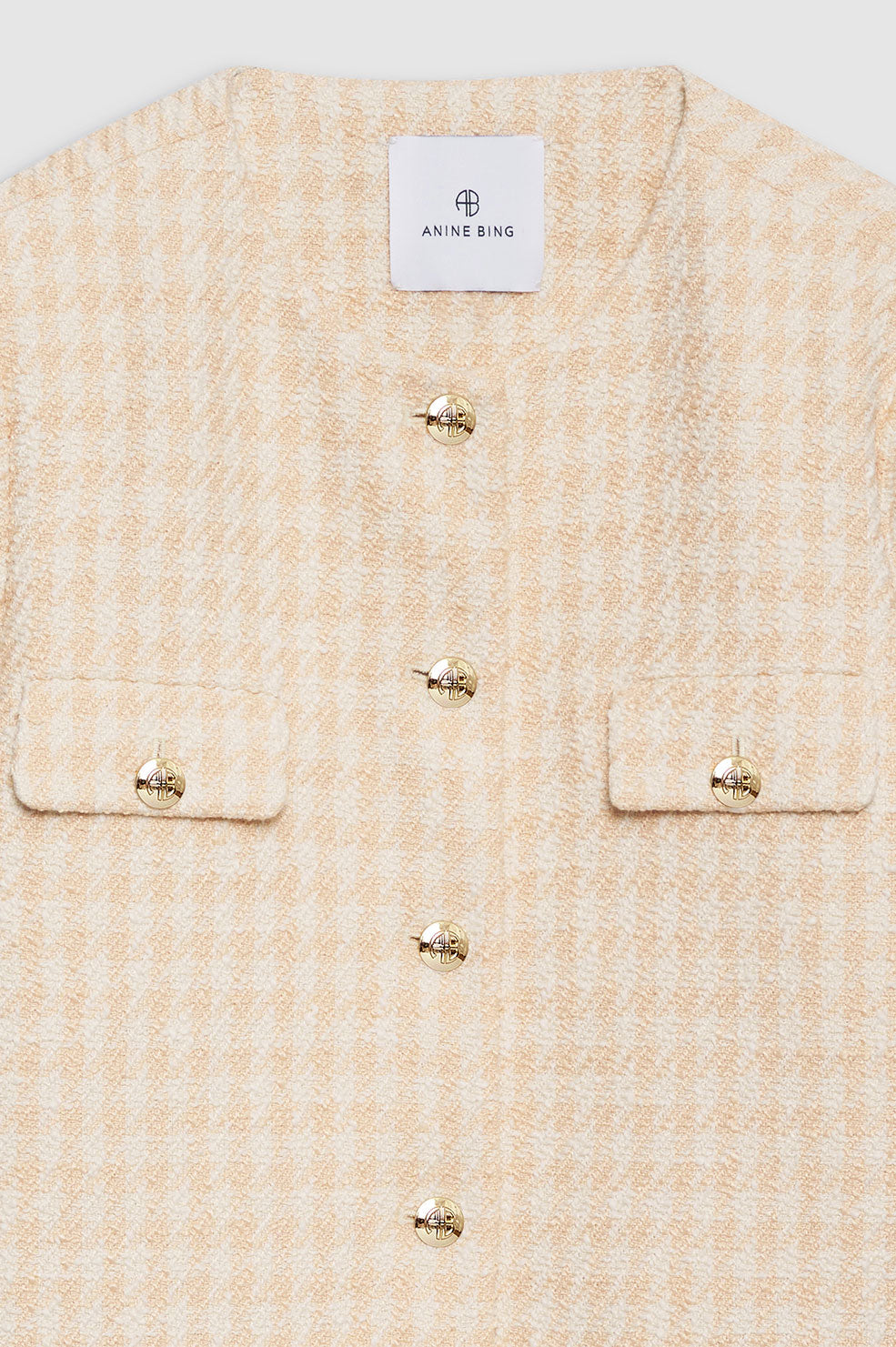 ANINE BING Janet Jacket - Cream And Peach Houndstooth - Detail View