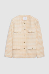 ANINE BING Janet Jacket - Cream And Peach Houndstooth - Front View