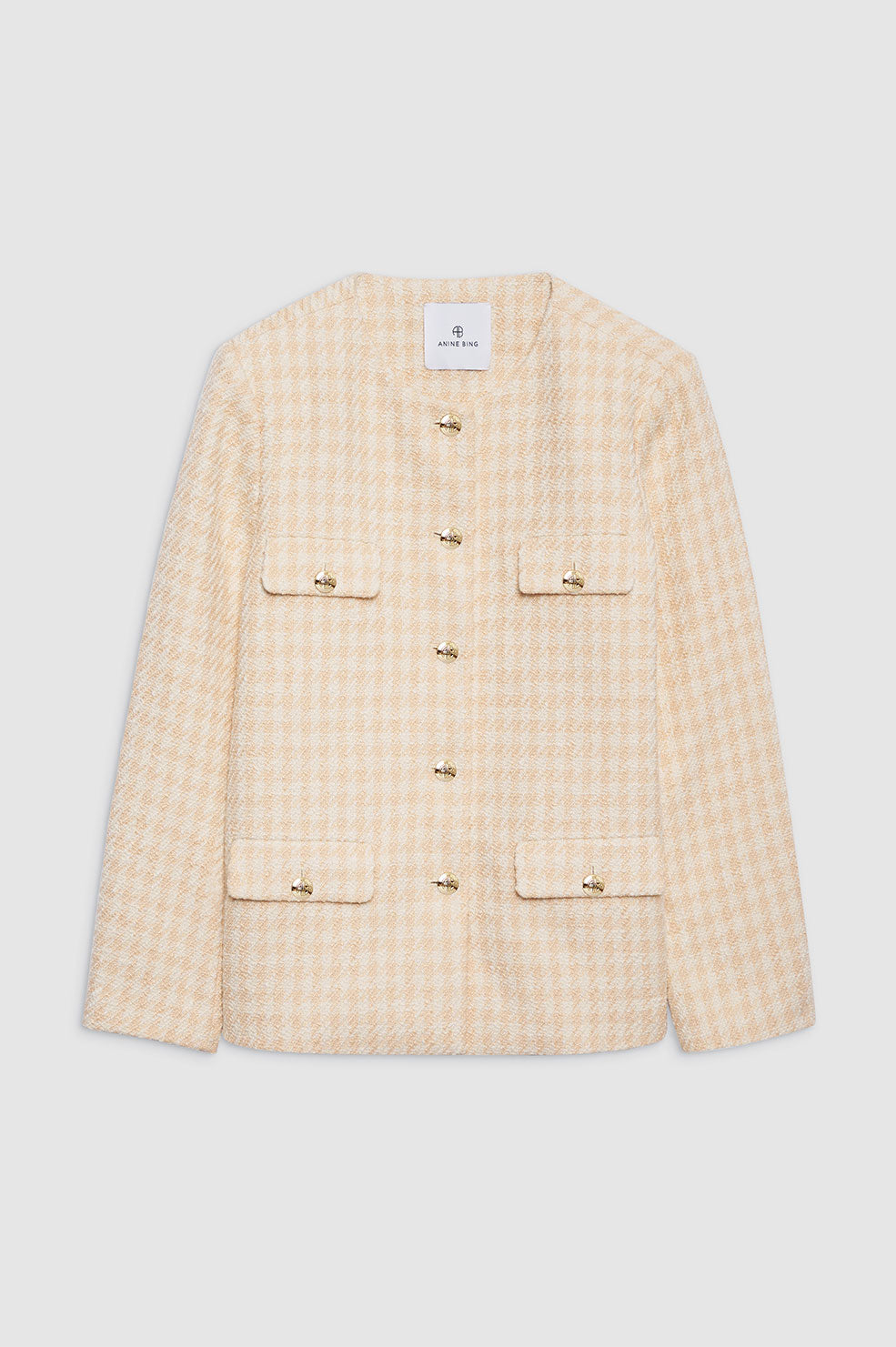 ANINE BING Janet Jacket - Cream And Peach Houndstooth - Front View