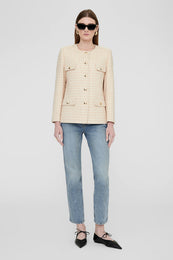 ANINE BING Janet Jacket - Cream And Peach Houndstooth - On Model Front Second Image