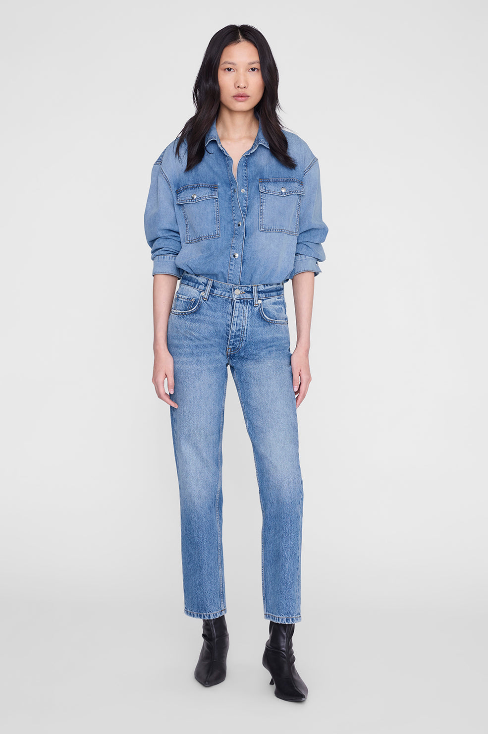 ANINE BING Jane Jean - Cascade Blue - on model front view second image