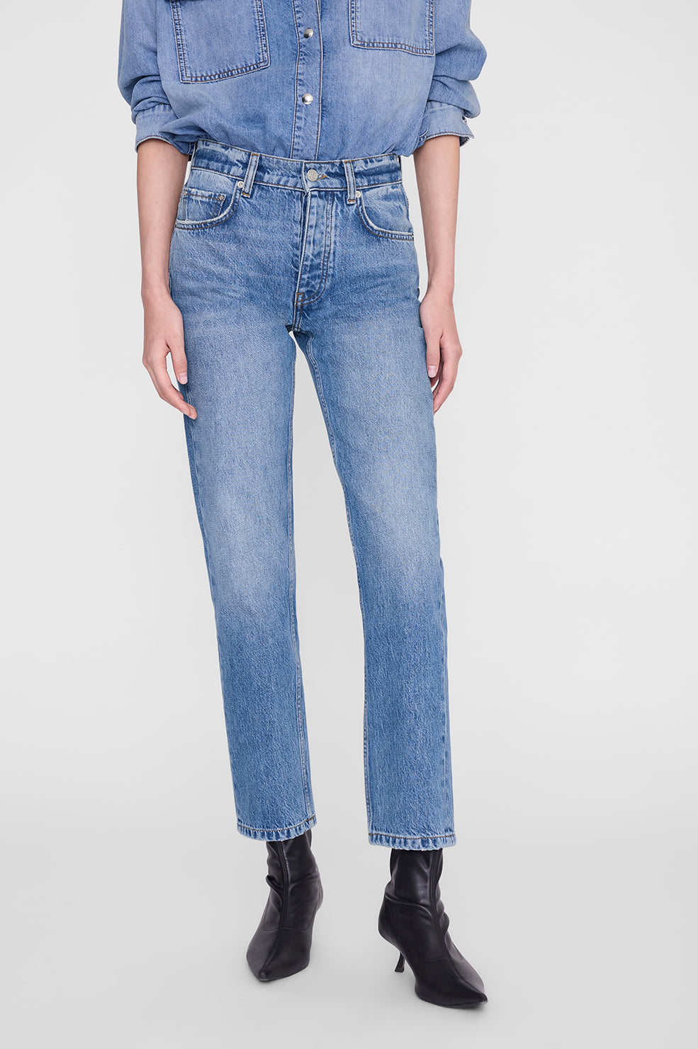 ANINE BING Jane Jean - Cascade Blue -on model front detail