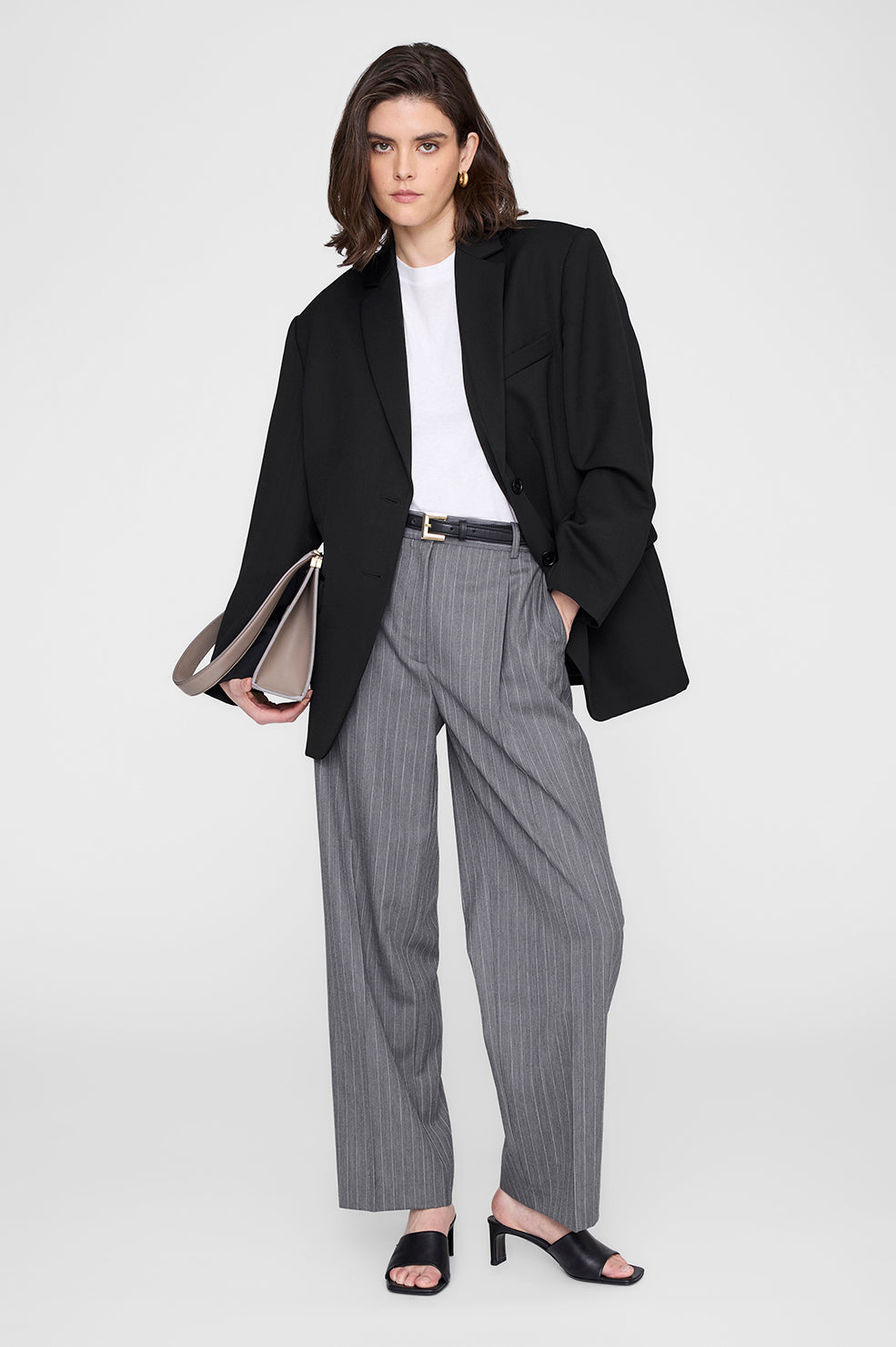 ANINE BING Jayden Mule Sandals - Black - on model front