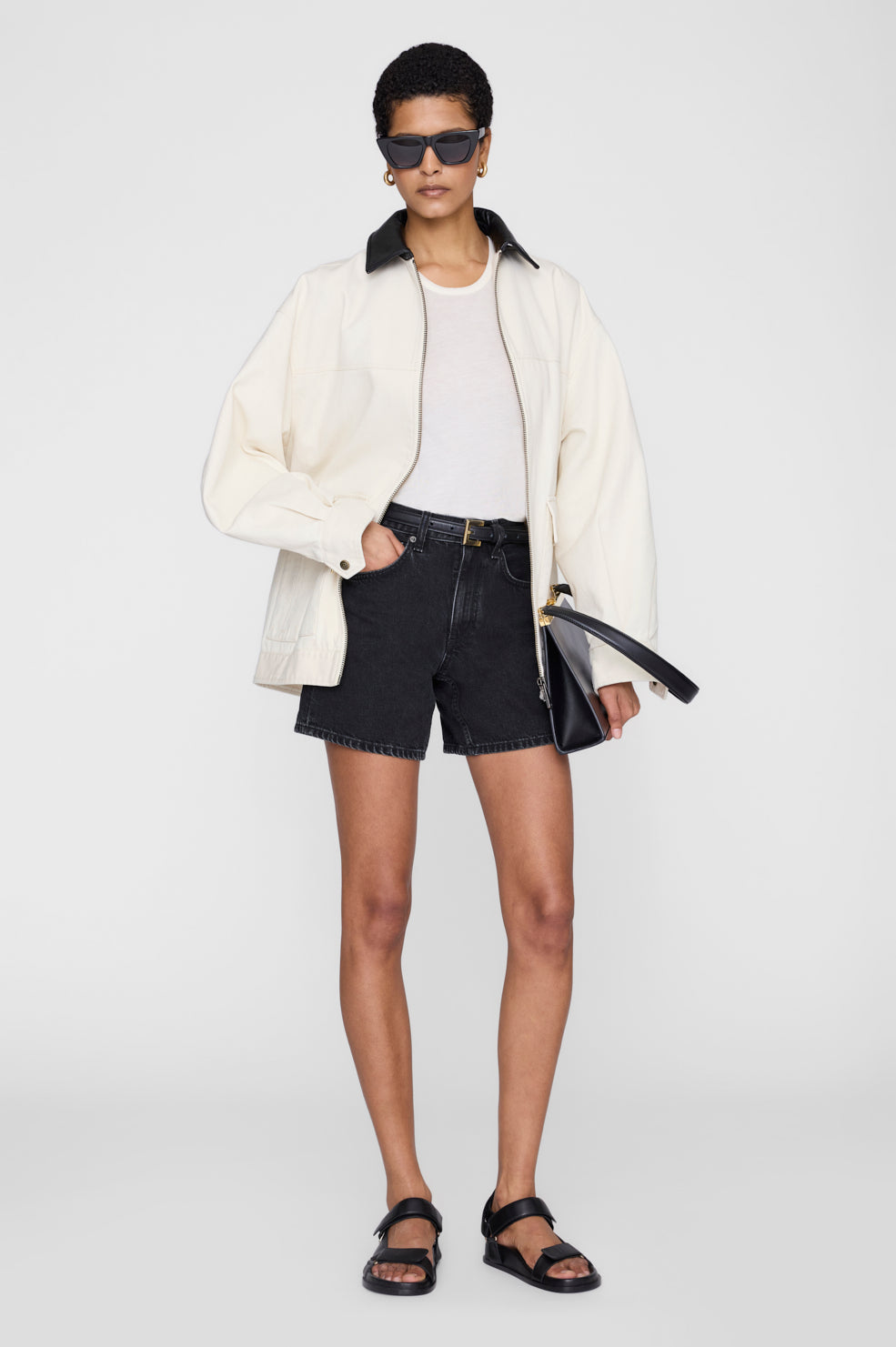 ANINE BING Jess Sandals - Black - on model front view