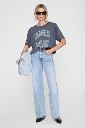ANINE BING Johnny Cropped Tee - Washed Grey - on Model Front
