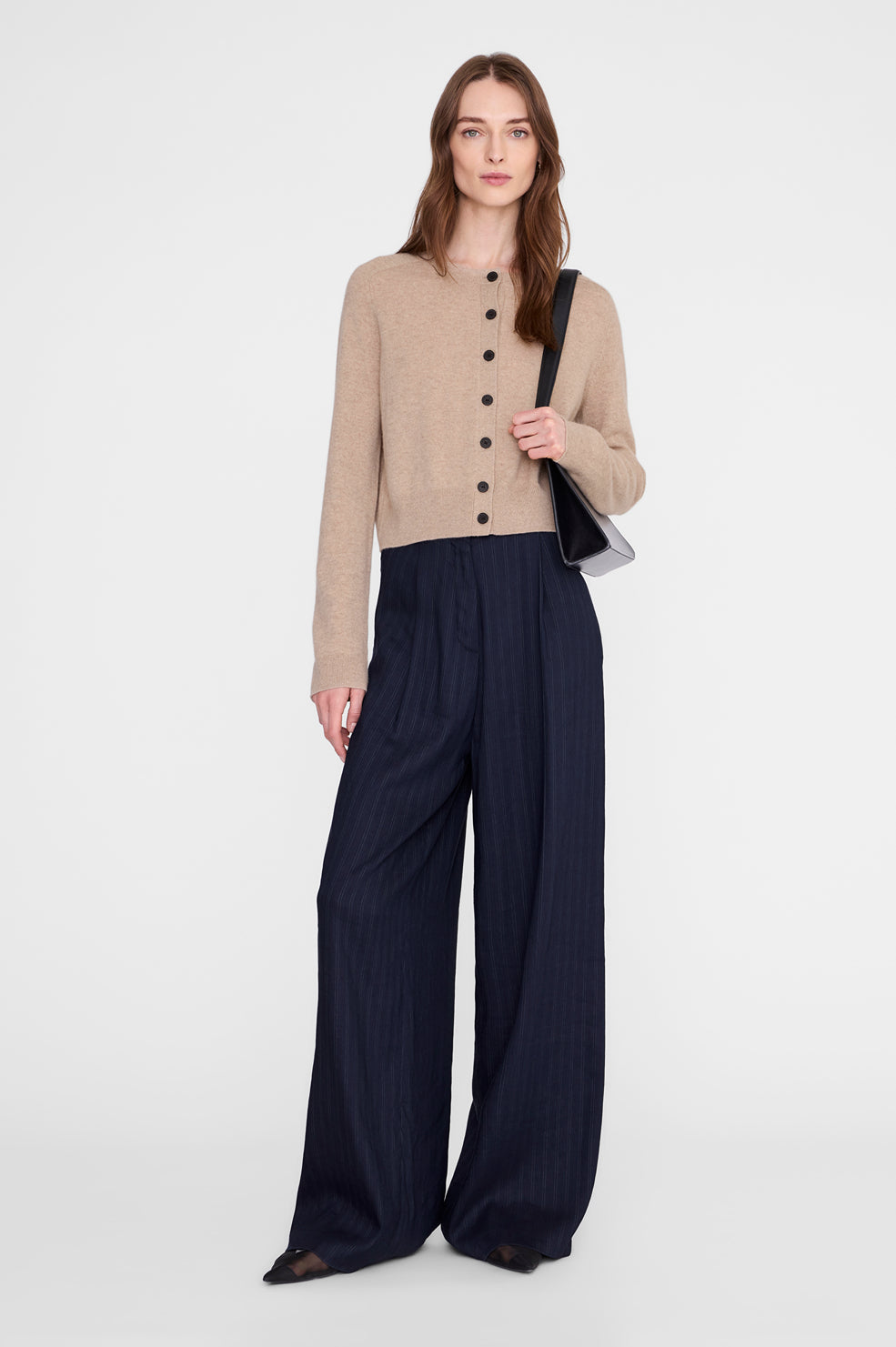 ANINE BING Joye Cardigan - Stone Melange - on model front