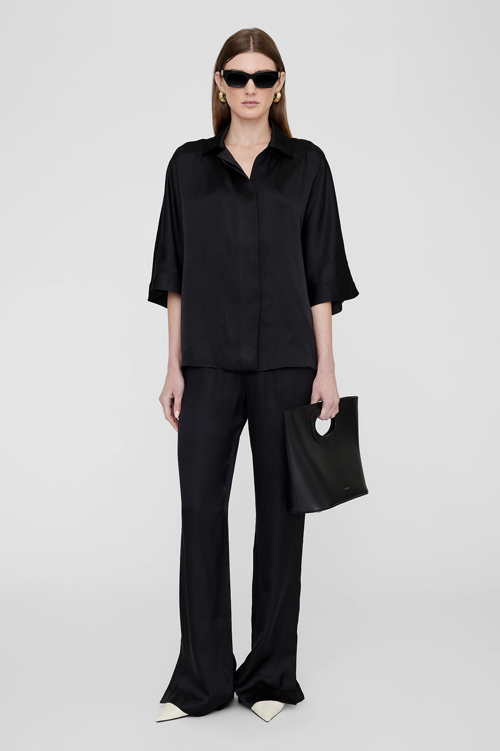ANINE BING Julia Shirt - Black - On Model Front