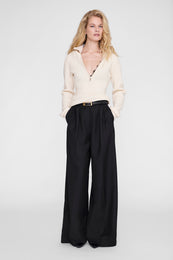 ANINE BING June Trucker Collar Sweater - Ecru - on model front