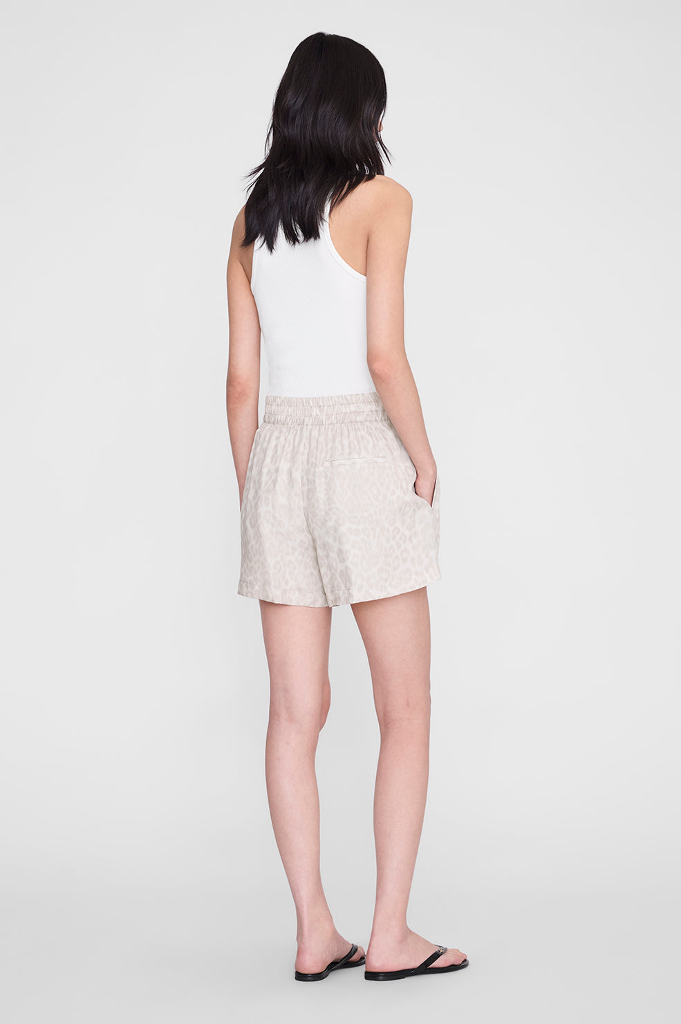 ANINE BING Kam Short - Washed White Leopard - on model back