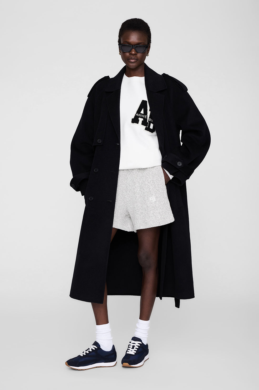 ANINE BING Kam Short Framed Monogram - Ivory And Black - on model font second image