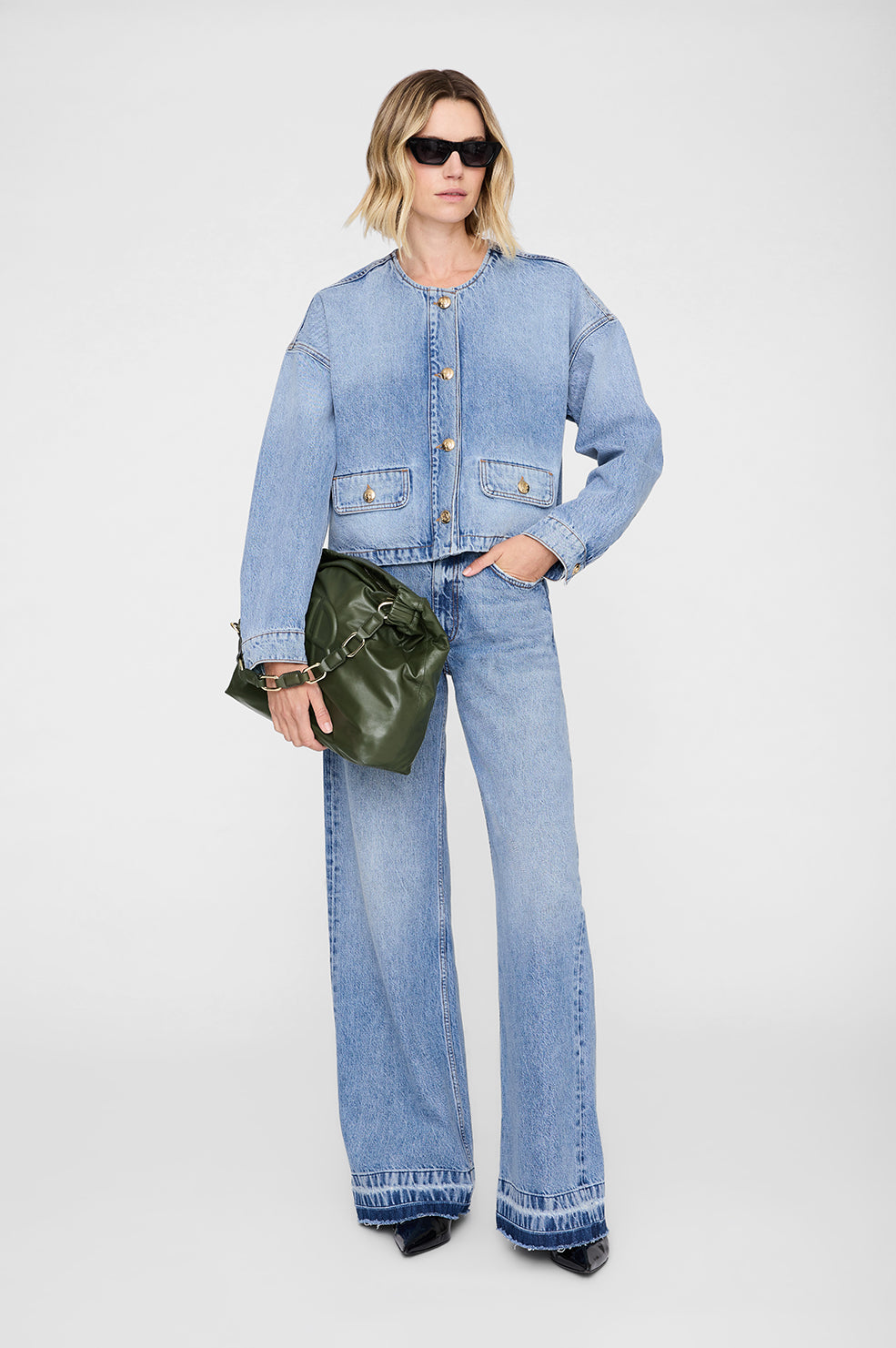 ANINE BING Kate Shoulder Bag - Olive - on model front second image