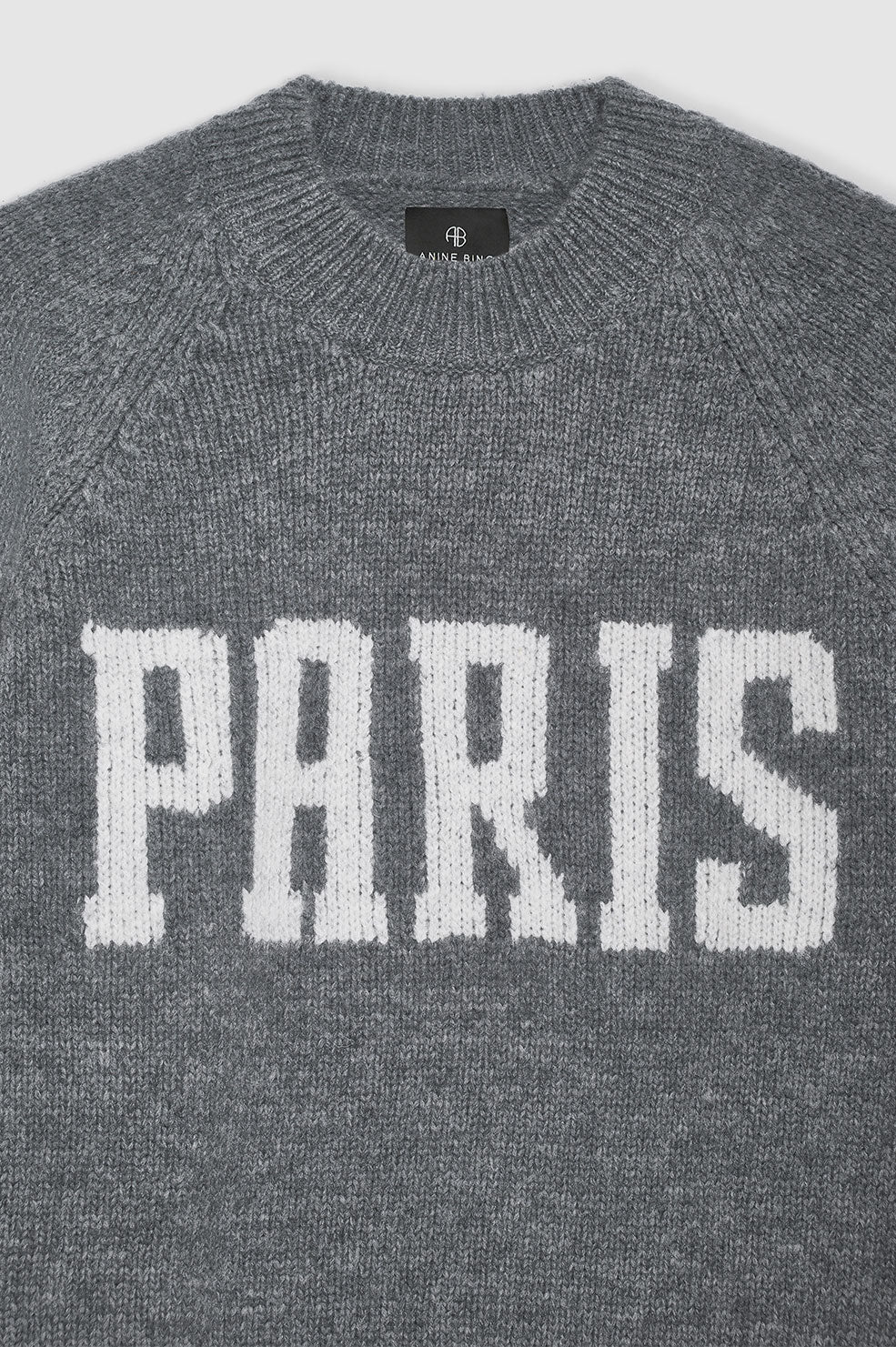 ANINE BING Kendrick Sweater University Paris - Charcoal - Detail View