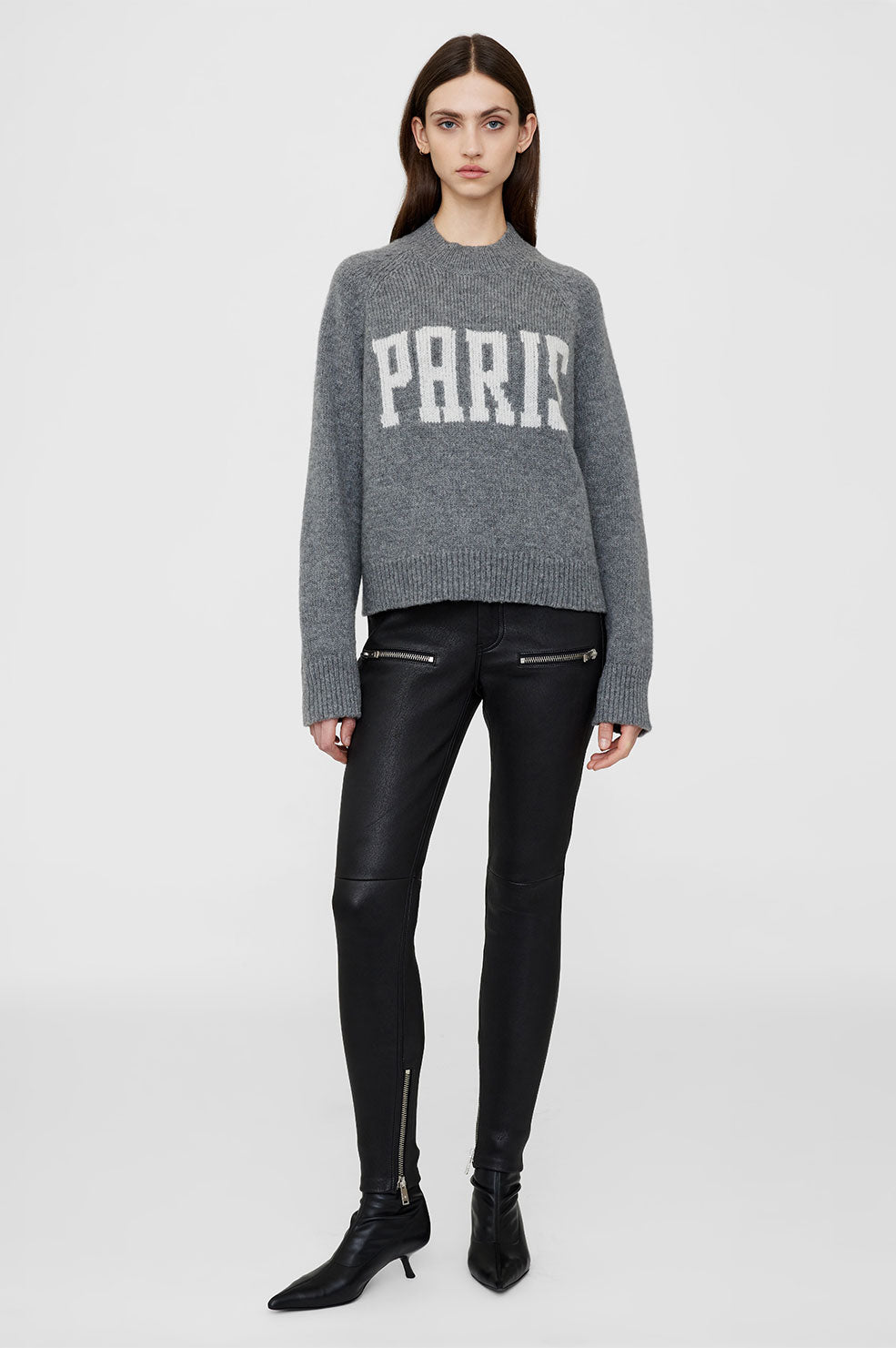 ANINE BING Kendrick Sweater University Paris - Charcoal - On Model Front