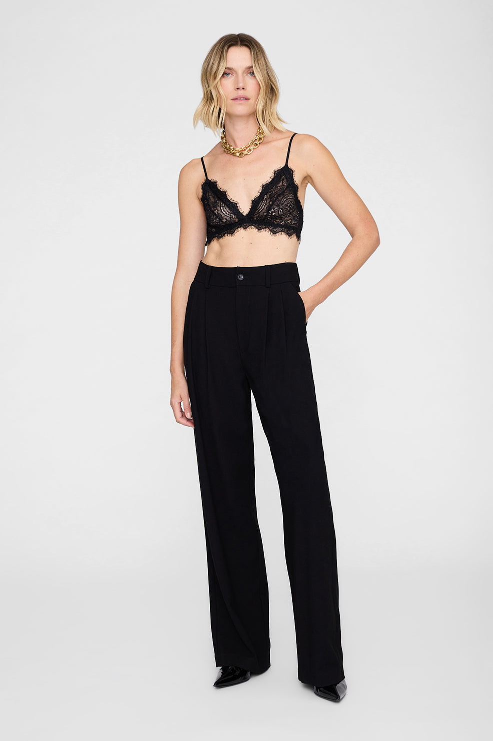 ANINE BING Lace Bra with Trim - Black
