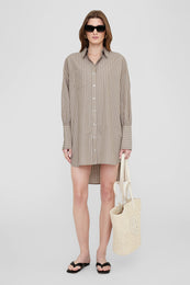 ANINE BING Lake Dress - Taupe And White Stripe - On Model Front