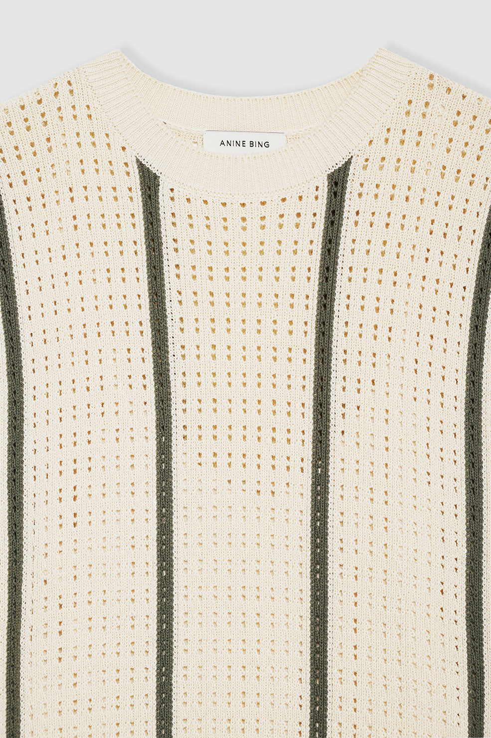 ANINE BING Lanie Dress - Ivory And Army Green Stripe - Detail View