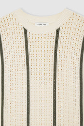 ANINE BING Lanie Dress - Ivory And Army Green Stripe - Detail View