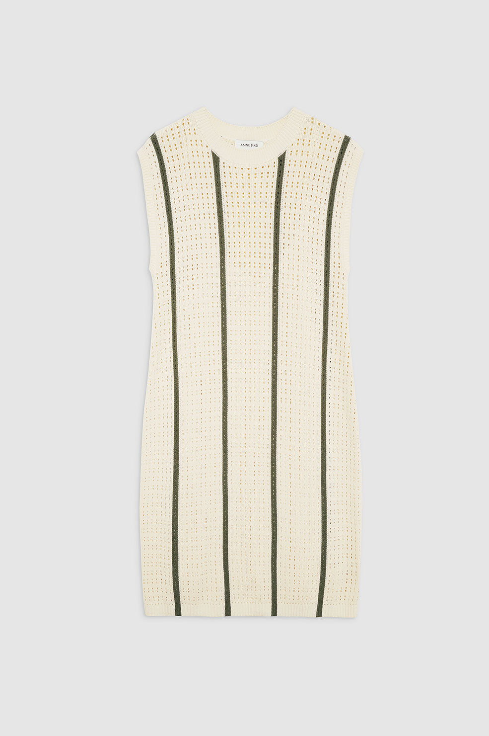ANINE BING Lanie Dress - Ivory And Army Green Stripe - Front View