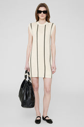 ANINE BING Lanie Dress - Ivory And Army Green Stripe - On Model Front