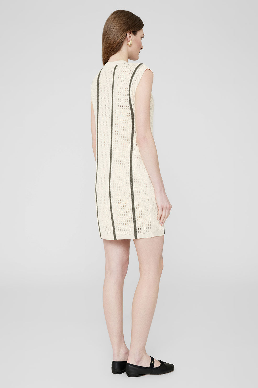 ANINE BING Lanie Dress - Ivory And Army Green Stripe - On Model Back