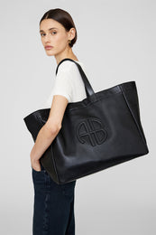 ANINE BING Large Rio Tote - Black Recycled Leather - On Model Front View