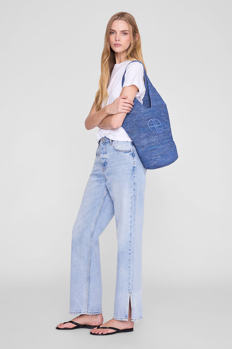 Leah Logo Hobo Raffia - Storm Blue