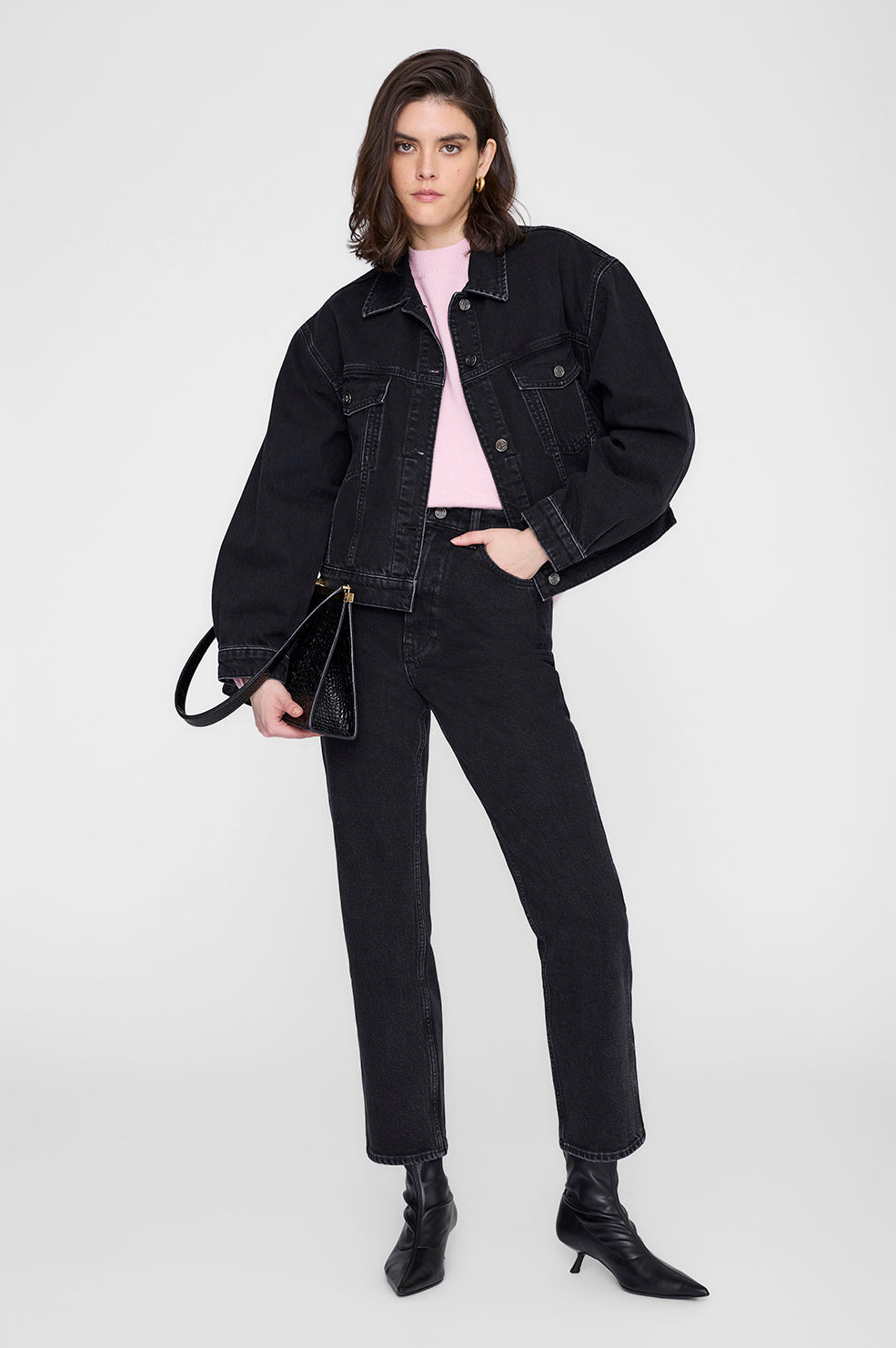 ANINE BING Lee Crew Sweater - Powder Pink - on model front third image