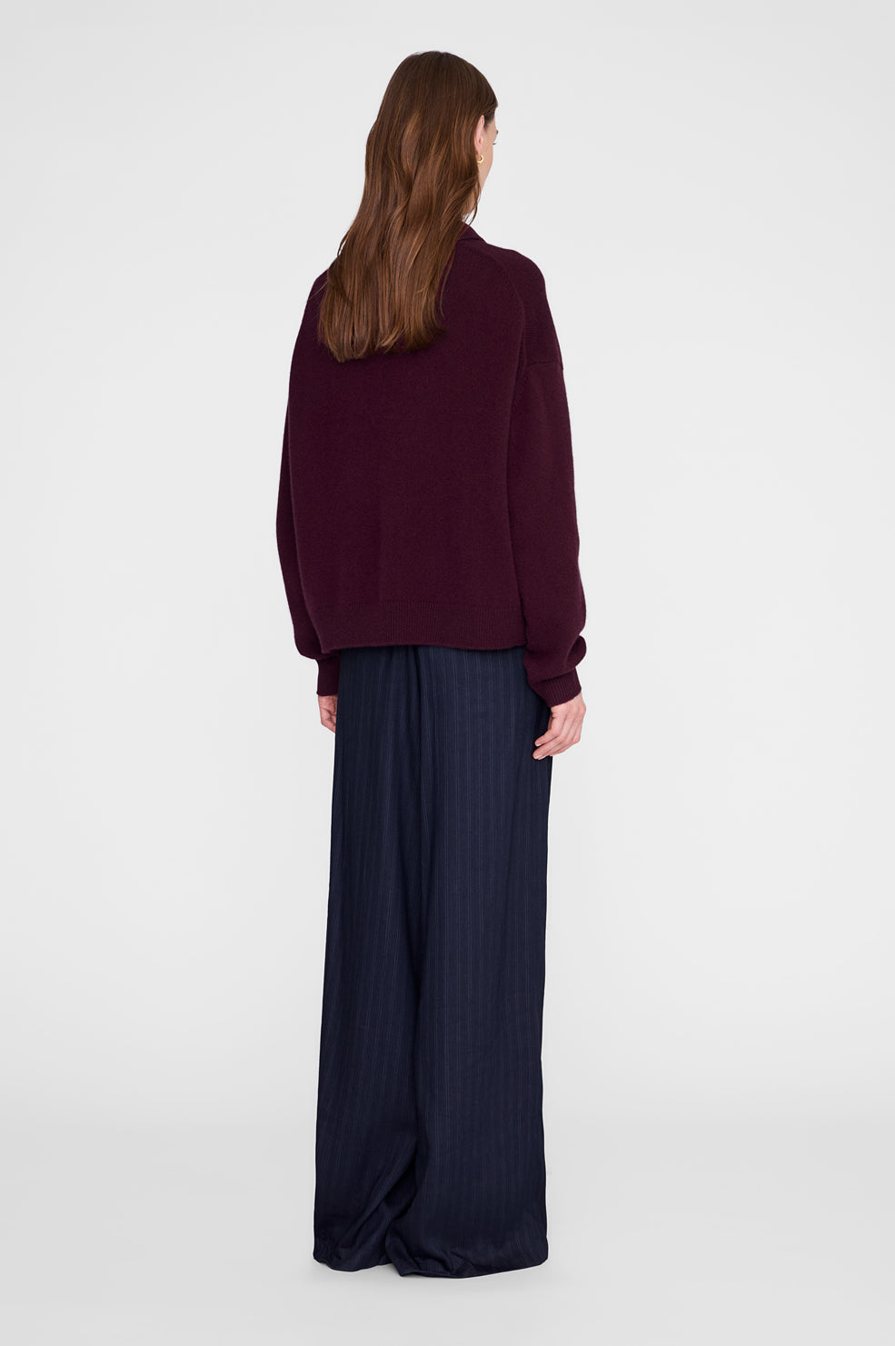 ANINE BING Lee Polo Sweater - Fig - on model back