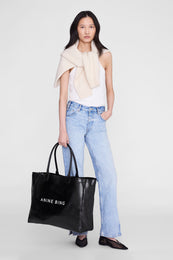 ANINE BING Leo Coated Canvas Tote - Black - on model front