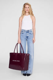 ANINE BING Leo Coated Canvas Tote - Fig - on model front
