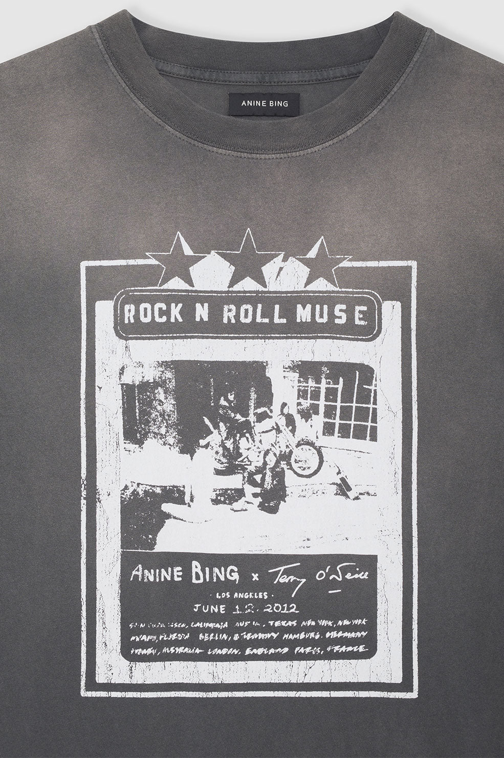 ANINE BING Lili Tee Ab X To X Rolling Stones - Washed Faded Black - Detail View
