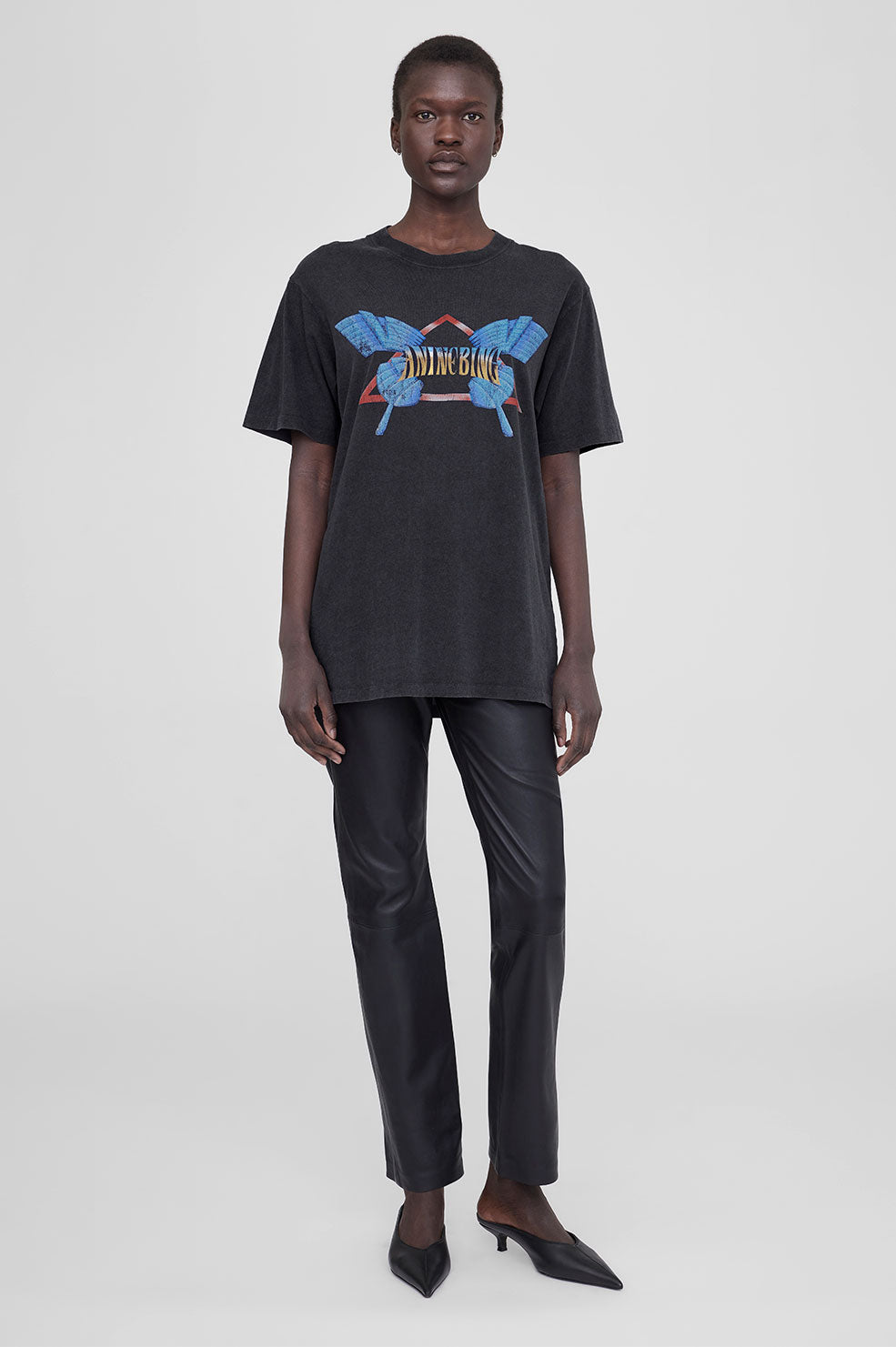 ANINE BING Lili Tee Butterfly - Washed Black - On Model Front