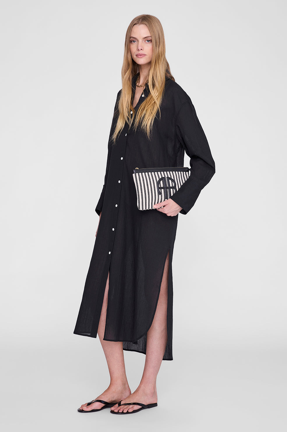 ANINE BING Lili Pouch - White And Black Stripe