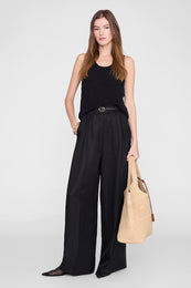 ANINE BING Lou Trouser - Black Linen Blend - on model front