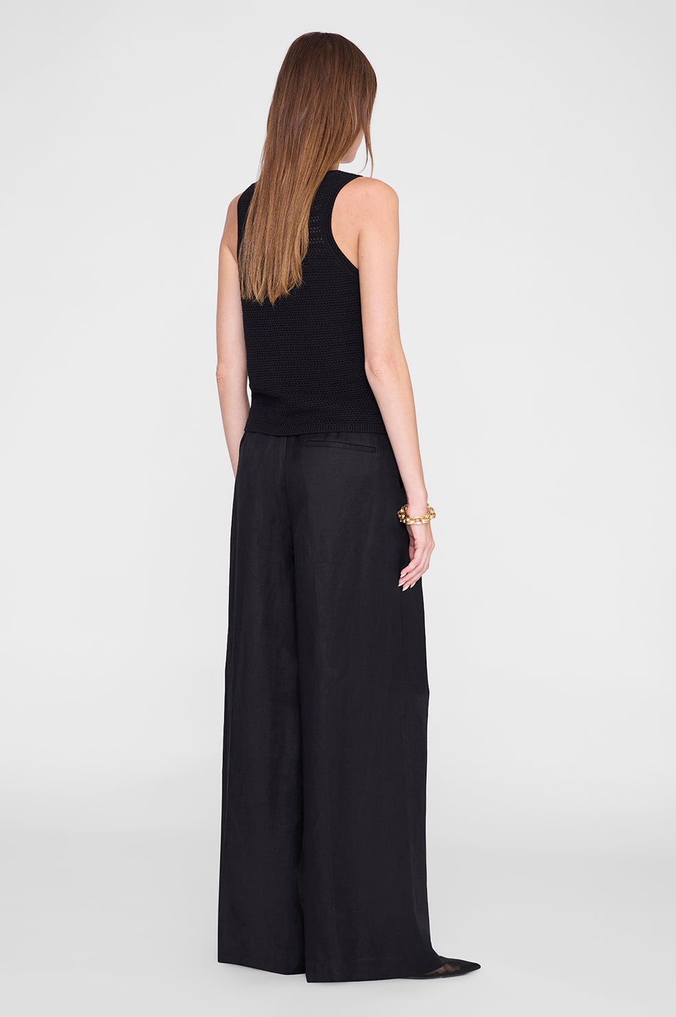 ANINE BING Lou Trouser - Black Linen Blend - on model back