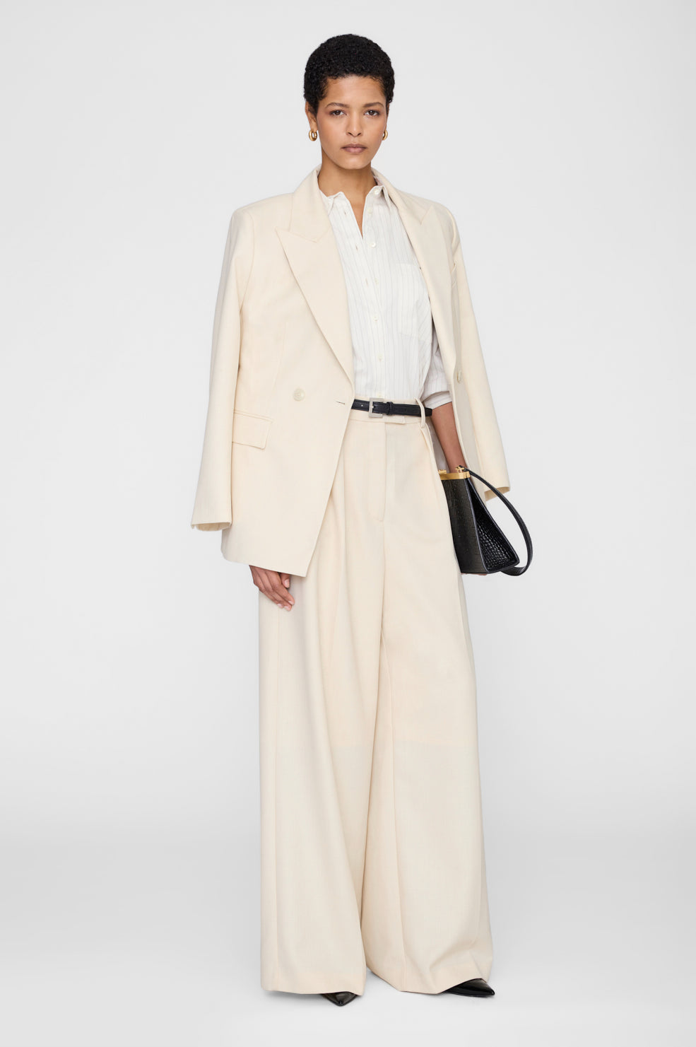 ANINE BING Lou Trouser - Ecru - on model front third image