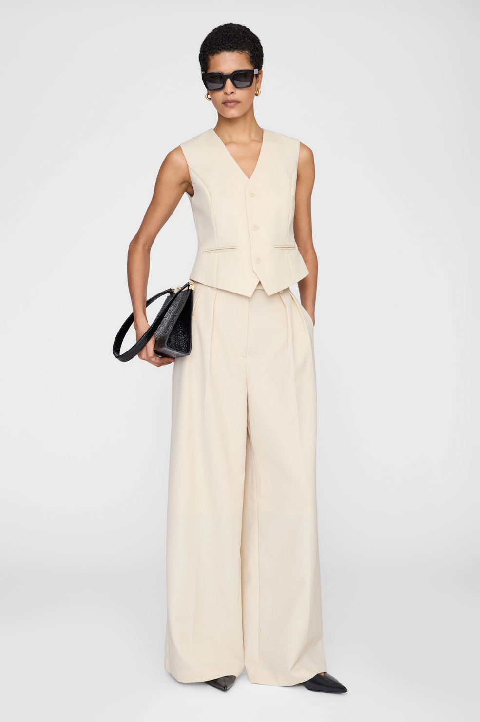 ANINE BING Mario Vest - Ecru - on model front