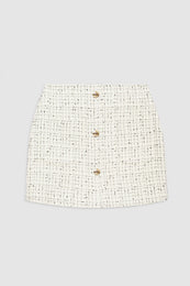 ANINE BING Mateo Skirt - Cream And Black Tweed - Front View